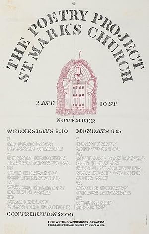Imagen del vendedor de The Poetry Project at St. Mark's Church Poetry Reading Poster Flyer Nov. 1977 a la venta por Granary Books