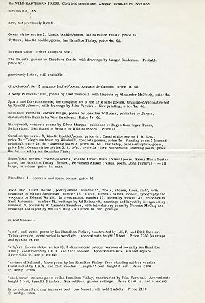 [The Wild Hawthorn Press, Autumn List '65]