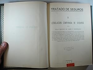 Imagen del vendedor de TRATADO DE SEGUROS TOMO 1.: LEGISLACIN COMPARADA DE SEGUROS. a la venta por Costa LLibreter