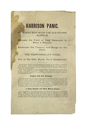 Harrison Panic. He Makes Way with the Cleveland Surplus.
