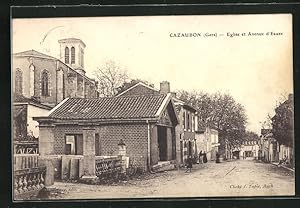 Carte postale Cazaubon, Eglise et Avenue d`Eauze, vue de la rue