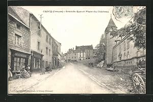 Carte postale Crocq, Grande-Rue et Place du Château