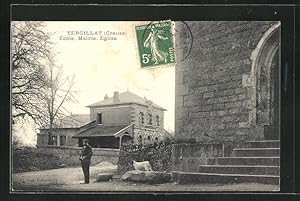 Carte postale Tercillat, École, Mairie, Église