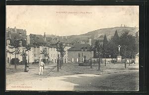 Carte postale St-Geniez, Place Neuve, vue partielle