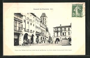 Carte postale Fleurance, Place de l`Hôtel de Ville côté Nord et Clocher du XIVe siècle