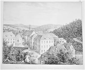 Baden-Baden/ Lichtenthal. "Das Kloster Lichtenthal vom Cäcilienberg hinter der Mühle". Lithograph...
