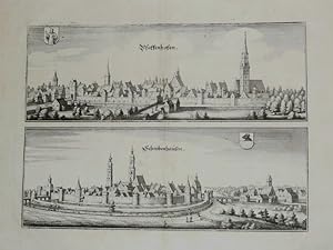 Pfaffenhofen. Schrobenhausen. Gesamtansichten. Kupferstiche von Matth. Merian, 1644. 2 Ansichten ...