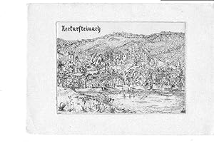 Neckarsteinach. Gesamtansicht über den Neckar. Radierung von Andreas Meier, in der Platte monogra...