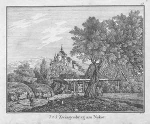 Zwingenberg am Neckar. Ansicht mit der Burg. Lithographie aus Neue Bildergallerie für die Jugend,...