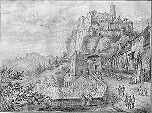 Der Nonnberg und die Festung Salzburg. Lithographie aus Karlsruher Unterhaltungsblatt, 1833. 14 x...