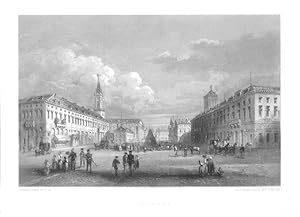Karlsruhe. Marktplatz mit Pyramide. Stahlstich von Rouargue, um 1850. 11,5 x 17,5 cm.