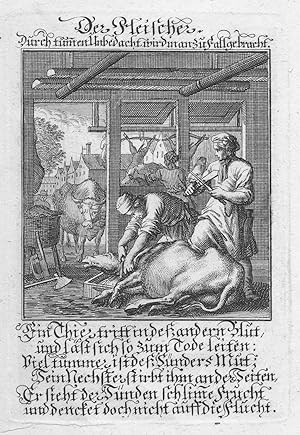 Der Fleischer. Orig.-Kupferstich von Christoph Weigel, 1698. 13 x 9 cm.