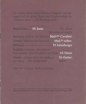 Bild des Verkufers fr Programmheft Wolfgang Amadeus Mozart DIE ENTFHRUNG AUS DEM SERAIL 27. Oktober 1982 zum Verkauf von Programmhefte24 Schauspiel und Musiktheater der letzten 150 Jahre