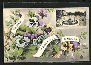 Carte postale Valence, Fontaine Monumentale et Boulevard Bancel, Passepartout