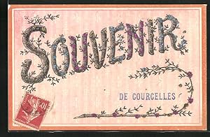 Glitzer-Carte postale Courcelles, Souvenir, Kalligraphie