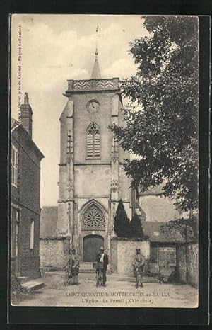 Carte postale Saint-Quentin-la-Motte-Croix-au-Bailly, L`Eglise, vélofahrer vor der l'Église