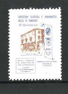 Bild des Verkufers fr Reklamemarke Bolonia, Exposicion Filatelica y Numismatica Bolsa de Comercio 1957, Casa Aricati zum Verkauf von Bartko-Reher