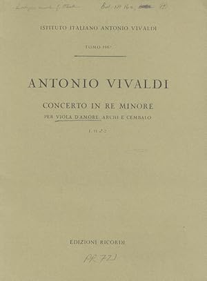 Bild des Verkufers fr Concerto in RE Minore per Viola d'Amore e Cembalo Tomo 196 Istituto Italiano Antonio Vivaldi zum Verkauf von Versandantiquariat Nussbaum