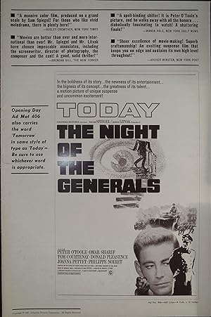 Imagen del vendedor de The Night of the Generals Pressbook 1967 Peter O'Toole, Omar Sharif a la venta por AcornBooksNH