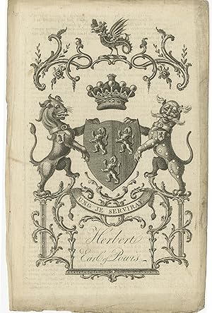 Antique Print of the Coat of Arms of the Earl of Powis (c.1770)