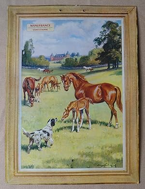 Seller image for Calendrier Manufrance illustr en couleurs , 29,4 x 40,5 cms , Haras en Normandie , Chevaux et chien de chasse for sale by Benot HENRY