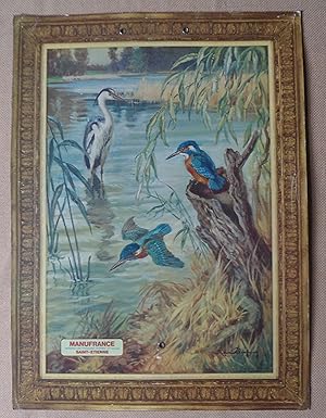 Seller image for Calendrier Manufrance illustr en couleurs , 29,4 x 40,5 cms , Couple de Martins pcheurs et Hron for sale by Benot HENRY