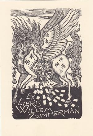 Bild des Verkufers fr Ex Libris Willem Zimmerman. Pegasus und Korb, aus dem Grafiken rieseln. zum Verkauf von Antiquariat  Braun