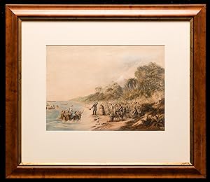 The Rev. J. Waterhouse superintending the Landing of the Missionaries at Taranaki, New Zealand