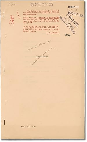 Bild des Verkufers fr Now and Forever [Honor Bright] (Original screenplay for the 1934 film) zum Verkauf von Royal Books, Inc., ABAA