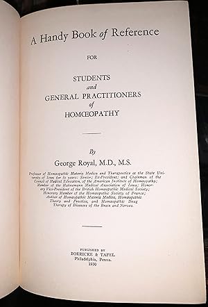 A Handy Book of Reference for Students and General Practitioners of Homoeopathy