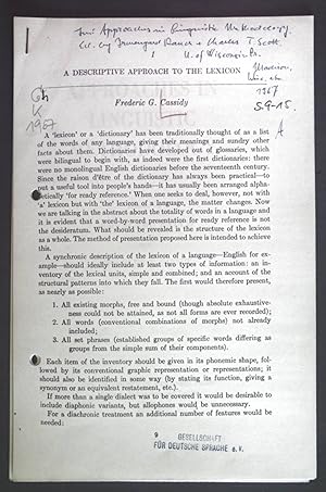 Imagen del vendedor de A descriptive approach to the lexicon. aus: Approaches in Linguistic Methodology. a la venta por books4less (Versandantiquariat Petra Gros GmbH & Co. KG)