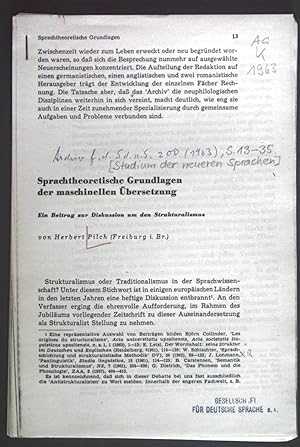 Seller image for Sprachtheoretische Grundlagen der maschinellen bersetzung: Ein Beitrag zur Diskussion um den Strukturalismus. for sale by books4less (Versandantiquariat Petra Gros GmbH & Co. KG)
