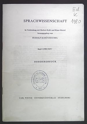 Bild des Verkufers fr Sprachwissenschaft Band 5 (1980) Heft 3 Sonderdruck. zum Verkauf von books4less (Versandantiquariat Petra Gros GmbH & Co. KG)