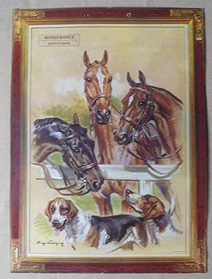 Seller image for Calendrier Manufrance illustr en couleurs , 29,4 x 40,5 cms , Chevaux et chiens courants , Chasse  courre for sale by Benot HENRY