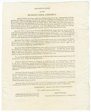 Seller image for RESOLUTIONS OF THE PENNSYLVANIA ASSEMBLY for sale by William Reese Company - Americana