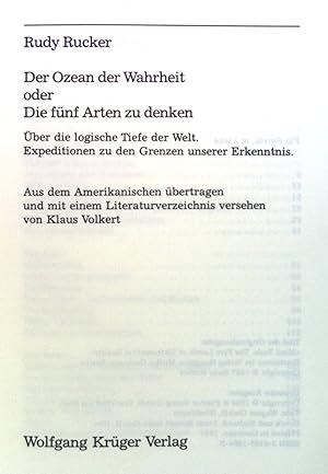 Bild des Verkufers fr Der Ozean der Wahrheit oder die fnf Arten zu denken : ber d. log. Tiefe d. Welt ; Expeditionen zu d. Grenzen unserer Erkenntnis. zum Verkauf von books4less (Versandantiquariat Petra Gros GmbH & Co. KG)