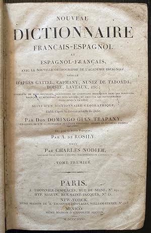 Seller image for NOUVEAU DICTIONNAIRE FRANAIS-ESPAGNOL ET ESPAGNOL-FRANAIS, avec la nouvelle orthographie de l'acadmie espagnole. TOME PREMIER for sale by Fbula Libros (Librera Jimnez-Bravo)