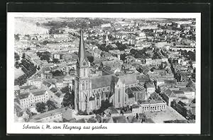Ansichtskarte Schwerin, Ortsansicht mit Kirche, Fliegeraufnahme