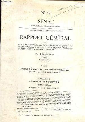 Imagen del vendedor de Snat premire session ordinaire de 1986-1987. Rapport gnral N 67. Tome III: Les moye,s des services et les dispositions spciales a la venta por Le-Livre