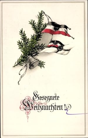 Ansichtskarte / Postkarte Glückwunsch Weihnachten, Glocke und Fahnen am Tannenzweig