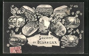 Carte postale Bédarieux, diverses vues du lieu