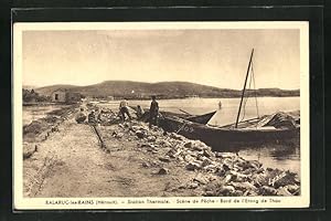 Carte postale Barlaruc-les-Bains, Station Thermale, Scéne de Peche, Bord de l'Etang de Thau