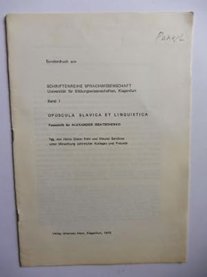 Bild des Verkufers fr Aus OPUSCULA SLAVICA ET LINGUISTICA - Festschrift fr Alexander Issatschenko (Schriftenreihe Sprachwissenschaft Univ. Klagenfurt): MORPHOLOGISCHER AUSGLEICH IN DER HELLENISTISCHEN KOINE. + AUTOGRAPH *. zum Verkauf von Antiquariat am Ungererbad-Wilfrid Robin