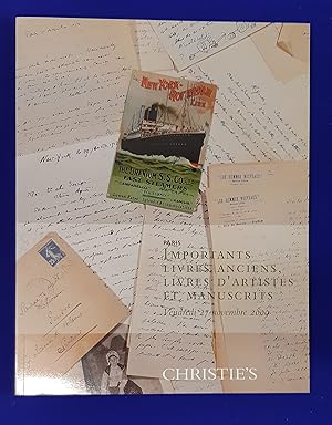 Bild des Verkufers fr Importants Livres Anciens, Livres d'Artistes et Manuscrits. [ Christie's Paris, auction catalogue, sale date: 27 Novembre 2009 ]. zum Verkauf von Wykeham Books