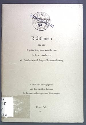 Imagen del vendedor de Richtlinien fr die Begutachtung von Versicherten im Rentenverfahren der Invaliden- und Angestelltenversicherung. a la venta por books4less (Versandantiquariat Petra Gros GmbH & Co. KG)