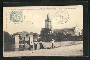 Carte postale Asniéres-de-Saintonge, Église et Jardin Public