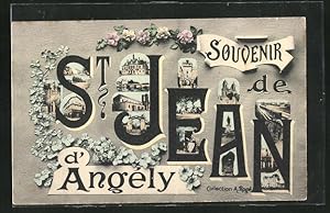 Carte postale St-Jean-d'Angely, Verschiedene diverses vues du lieu avec des fleurs verziert