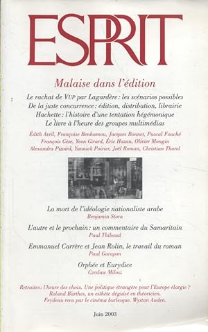 Revue Esprit. 2003, numéro 16 : Malaise dans l'édition. Juin 2003.