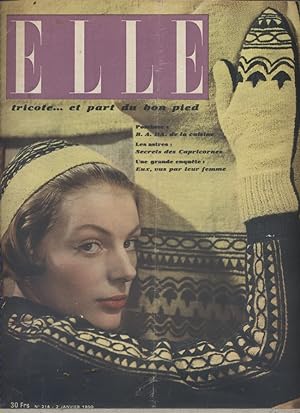 Elle. L'hebdomadaire de la femme. N° 214. Elle tricote. et part du bon pied. 2 janvier 1950.