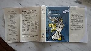 Seller image for THE AMBASSADORS By HENRY JAMES , Everyman's Library #987 In Blue & Yellow Illustrated Dustjacket Fancy Dress UPPER CLASS Men & Women in Room , 1948, EXQUISITIVELY READABLE SATIRE, for sale by Bluff Park Rare Books